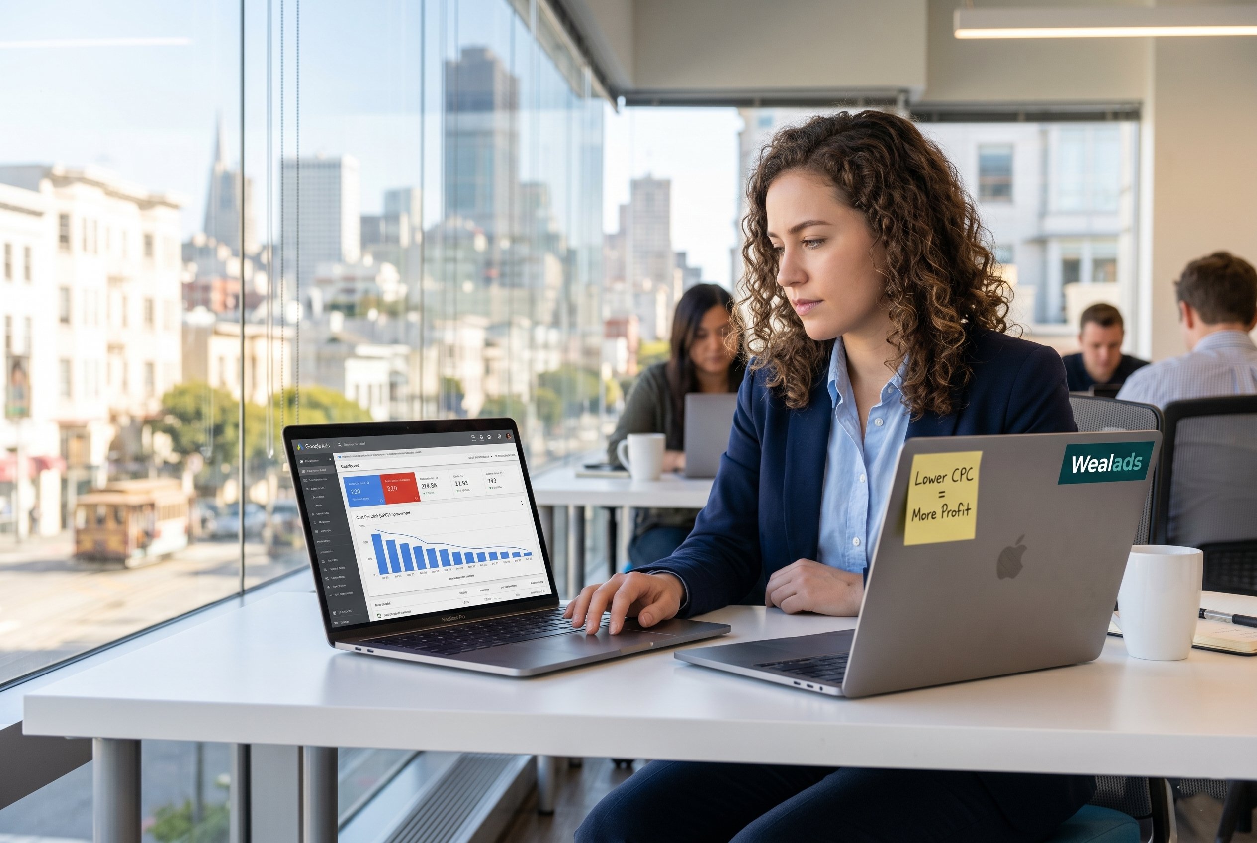 Marketer analyzing PPC campaign results on laptop