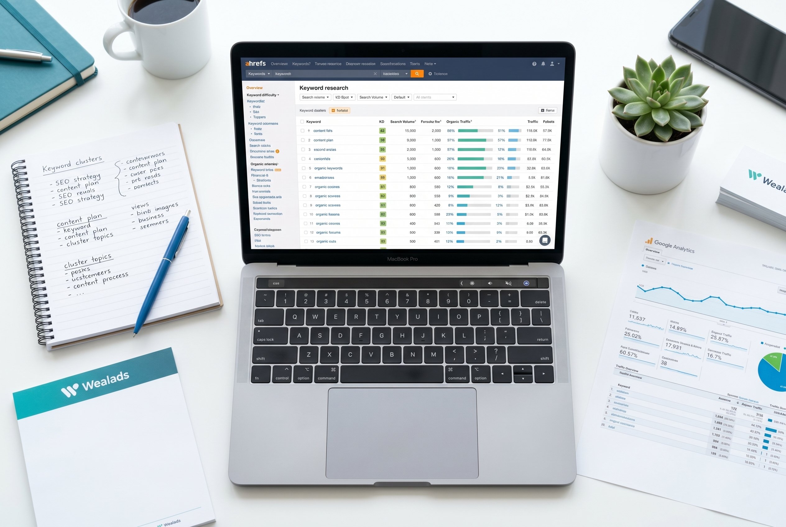 SEO keyword research and organic growth chart analysis
